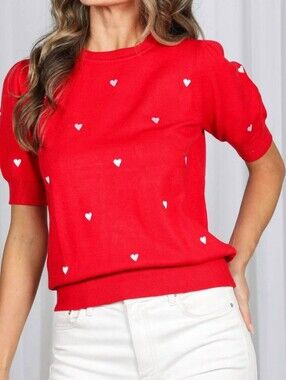 Vine  & Love Sweetheart Embroidery Short Sleeve Knitted Top